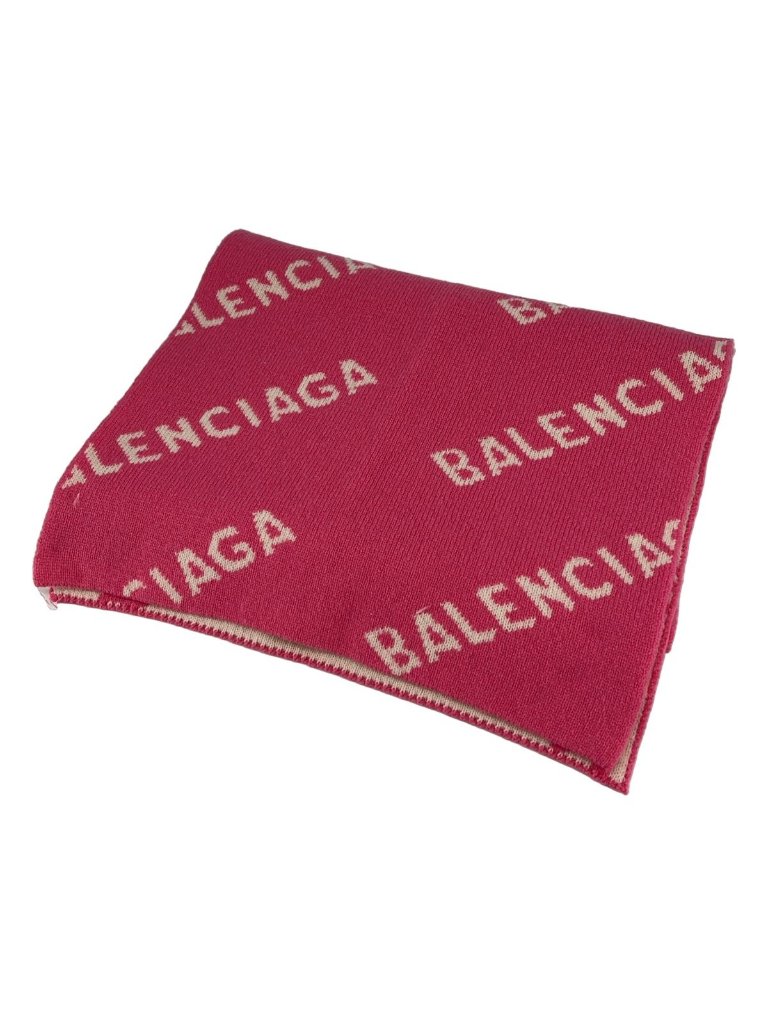 Balenciaga Wool All Logo Scarf Shawl Pink White